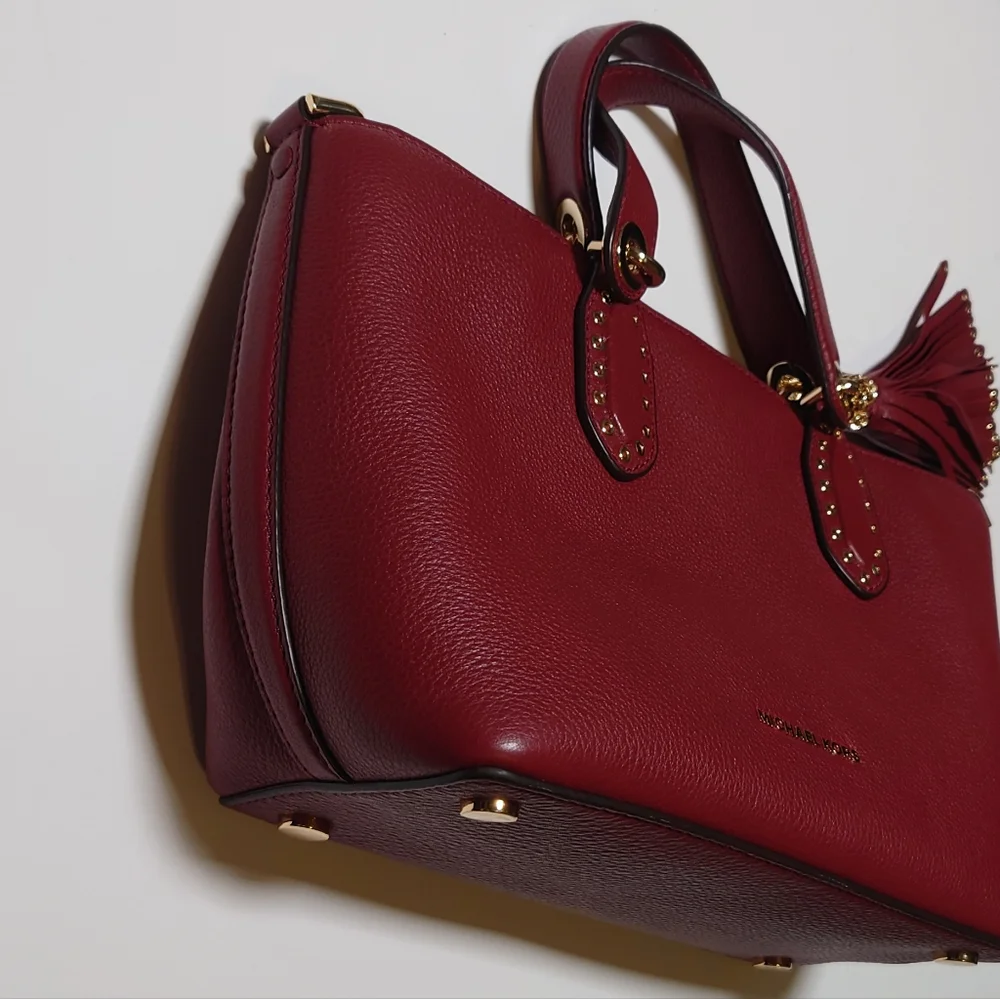 Michael Kors Brooklyn Small Satchel Brandy Leather Crossbody Bag Gold Hardware